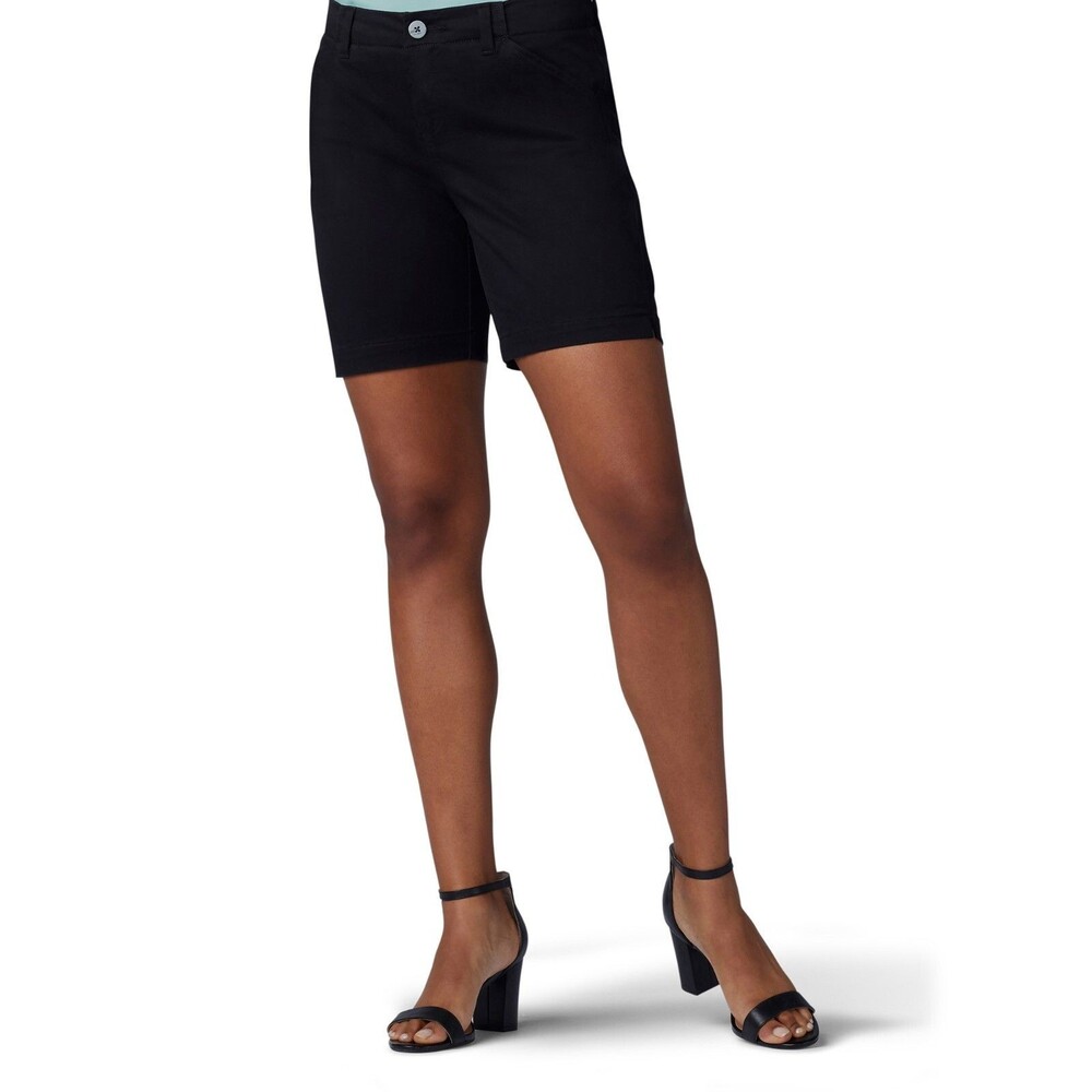 Lee Legendary Walk Shorts Womens 4 Black Chino Cotton Stretch NEW